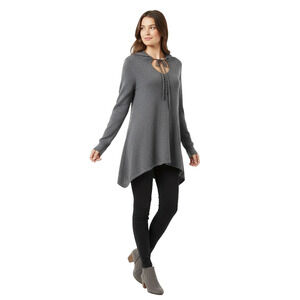 Neiman Marcus Women's Gray Cotton Cashmere Hooded Tunic Sweater - Size Medium